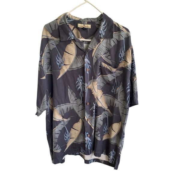 Tommy Bahama Hawaiian Tropical Print Short Sleeve Silk Shirt Palm Leaves Mens XL - Picture 1 of 7